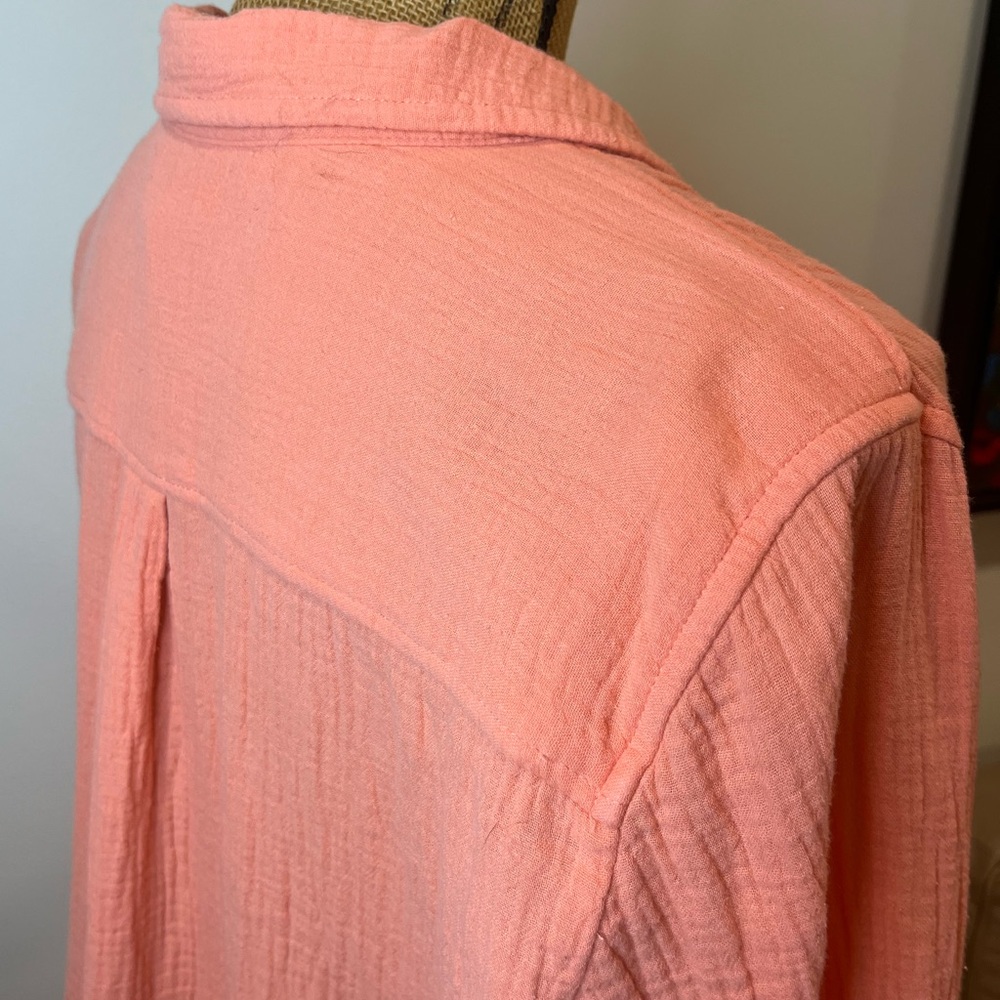 J. Crew Factory 100% Cotton Gauze Shirt Orange Button Down Size XL - Picture 10 of 13